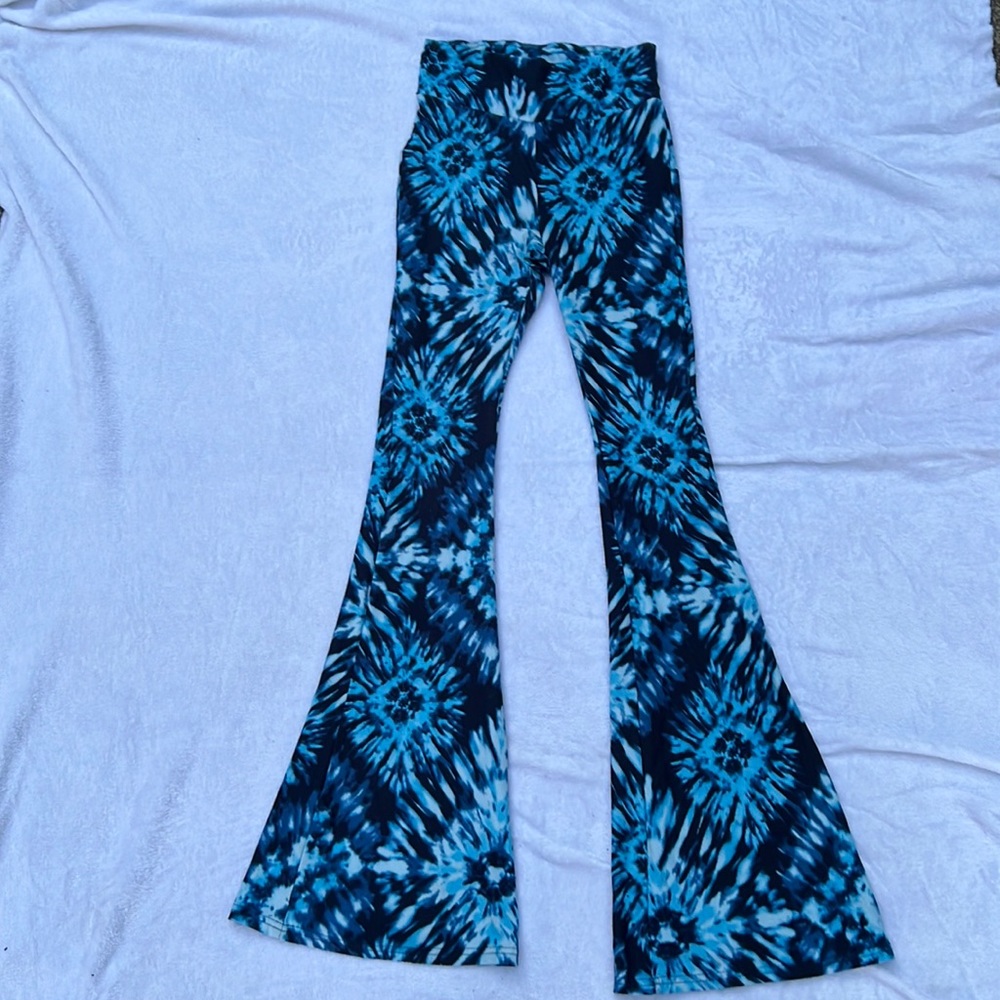 Blue and black tie-dye bellbottoms